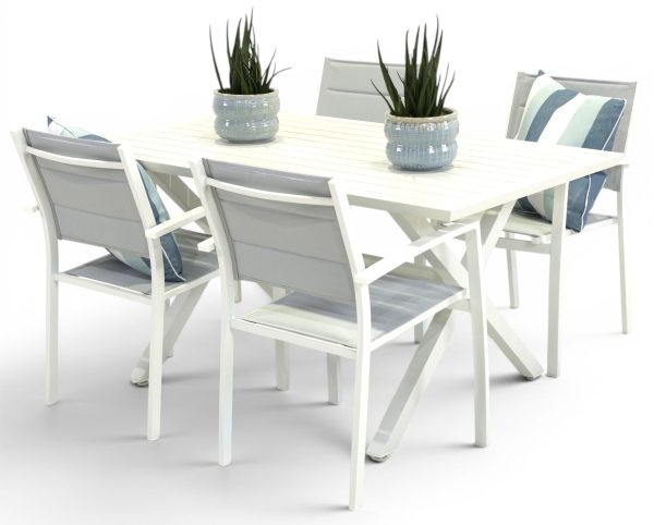 4 Whitby Chairs & 1.5m Samui Table White