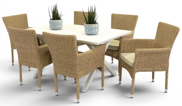 6 Beach Chairs & 1.5m Samui Table White