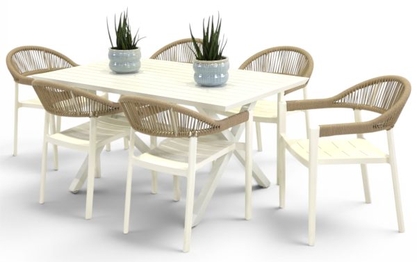 6 Canna Chairs & 1.5m Samui Table White