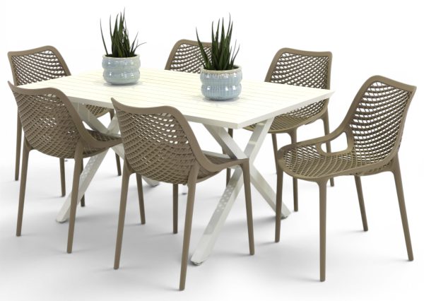 6 Isla Taupe Chairs & 1.5m Samui Table White
