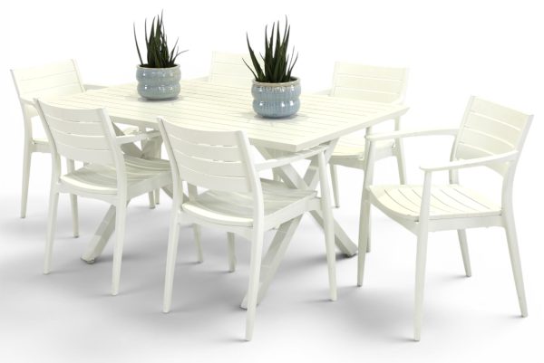 6 Lyon Chairs & 1.5m Samui Table White