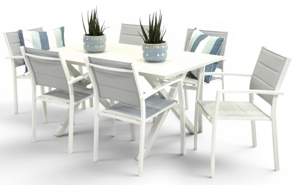 6 Whitby Chairs & 1.5m Samui Table White