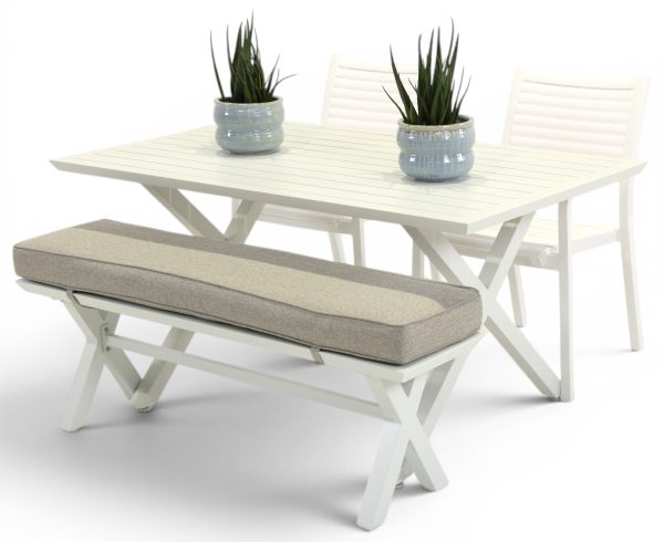 2 Aria Chairs, Bench & 1.5m Samui Table White