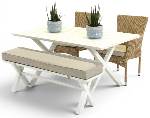2 Beach Chairs, Bench & 1.5m Samui Table White
