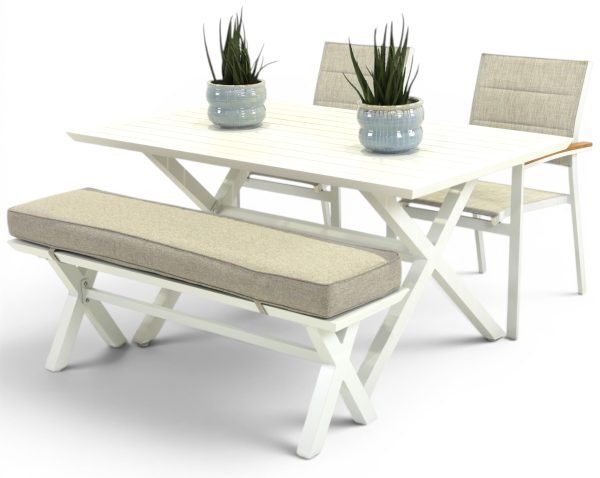 2 Coast Chairs, Bench & 1.5m Samui Table White