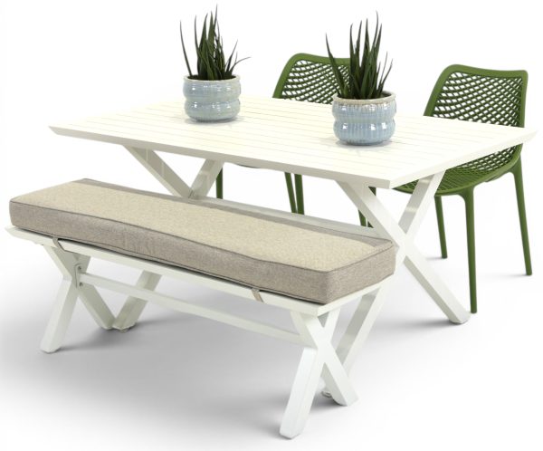 2 Isla Grass Chairs, Bench & 1.5m Samui Table White