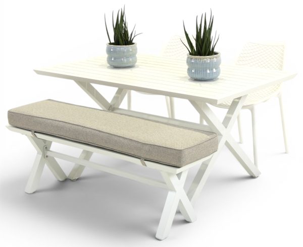 2 Isla Chairs, Bench & 1.5m Samui Table White