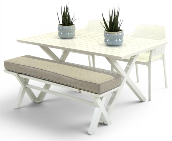 2 Paris Chairs, Bench & 1.5m Samui Table White