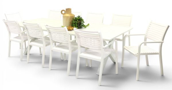 10 Aria Chairs & 2.6m Samui Table White