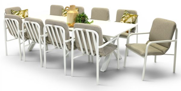 10 Arosa Chairs & 2.6m Samui Table White