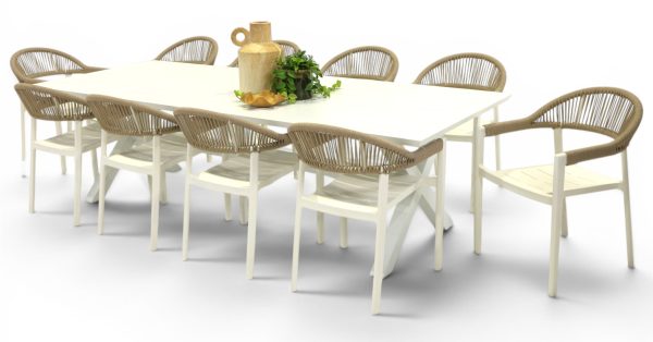 10 Canna Chairs & 2.6m Samui Table White