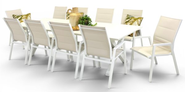 10 Crown Chairs & 2.6m Samui Table White