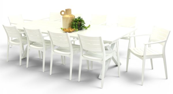 10 Lyon Chairs & 2.6m Samui Table White