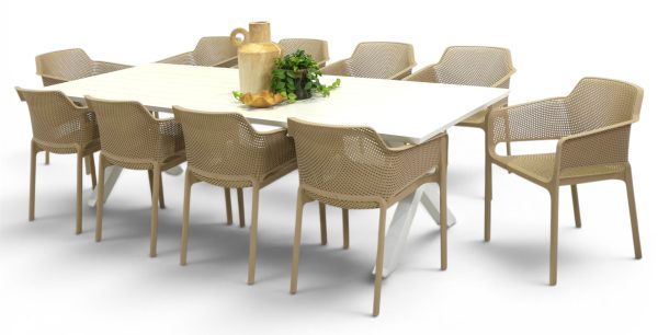 10 Paris Taupe Chairs & 2.6m Samui Table White