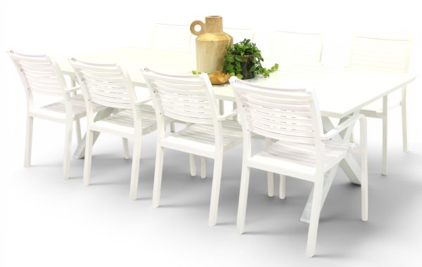 8 Aria Chairs & 2.6m Samui Table White