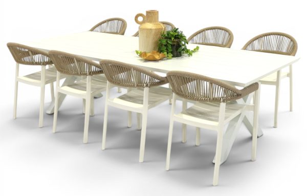 8 Canna Chairs & 2.6m Samui Table White