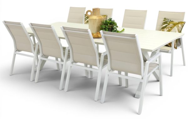 8 Crown Chairs & 2.6m Samui Table White