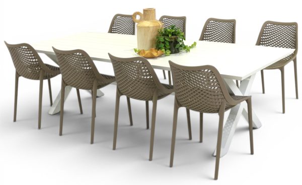 8 Isla Taupe Chairs & 2.6m Samui Table White