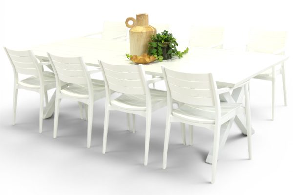 8 Lyon Chairs & 2.6m Samui Table White