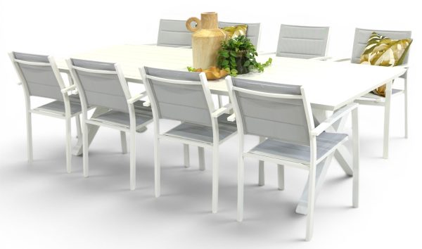 8 Whitby Chairs & 2.6m Samui Table White